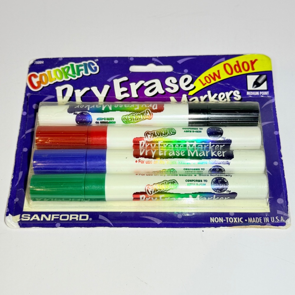 Vintage Sanford Colorific Dry Erase Markers 4 Pack Medium Point 75004 1998 USA
